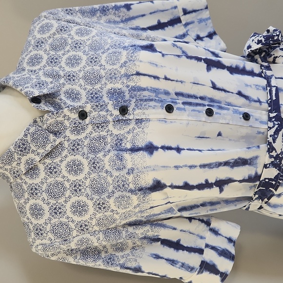 Peter Som Design Nation Blue White Tie Dye Shirt Dress. Size 8 - Picture 6 of 14